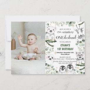 Invitation Hiver Onederland Animaux 1er anniversaire Photo