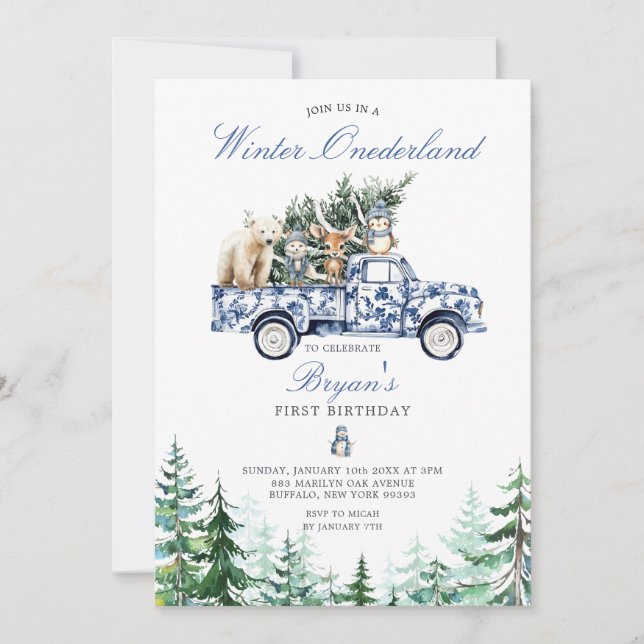 Invitation Hiver Onederland Animaux Chinoiserie 1er anniversa (Devant)