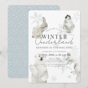 Invitation Hiver Onederland Arctic Animaux Garçon 1er anniver