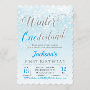 Invitation Hiver Onederland Blue Boy Première fête d'annivers