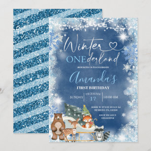 Invitation Hiver Onederland Blue Snowflake Anniversaire