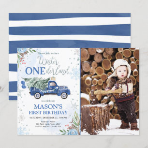 Invitation Hiver Onederland Blue Truck Boy Premier anniversai