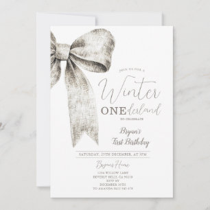 Invitation Hiver Onederland Bow Argent cravate 1er anniversai