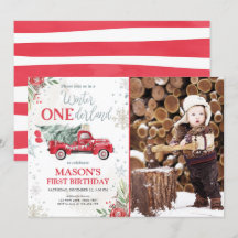 Hiver Onederland Camion Rouge Garçon Premier anniv