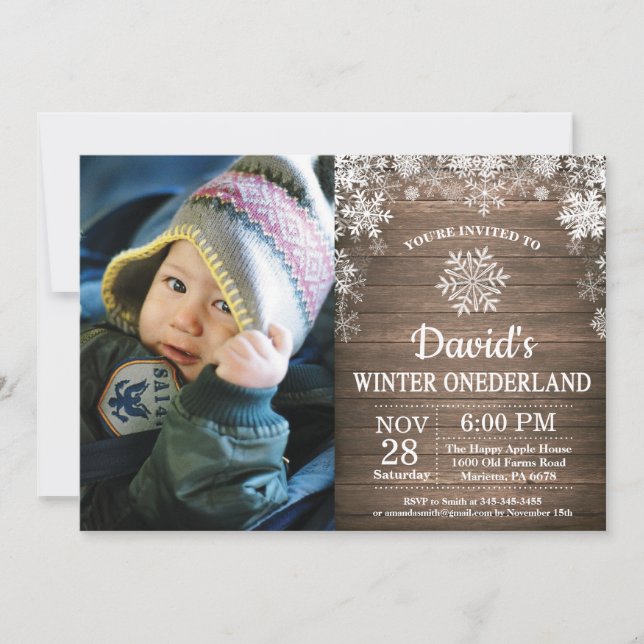 Invitation Hiver Onederland Flocon de neige 1er anniversaire (Devant)