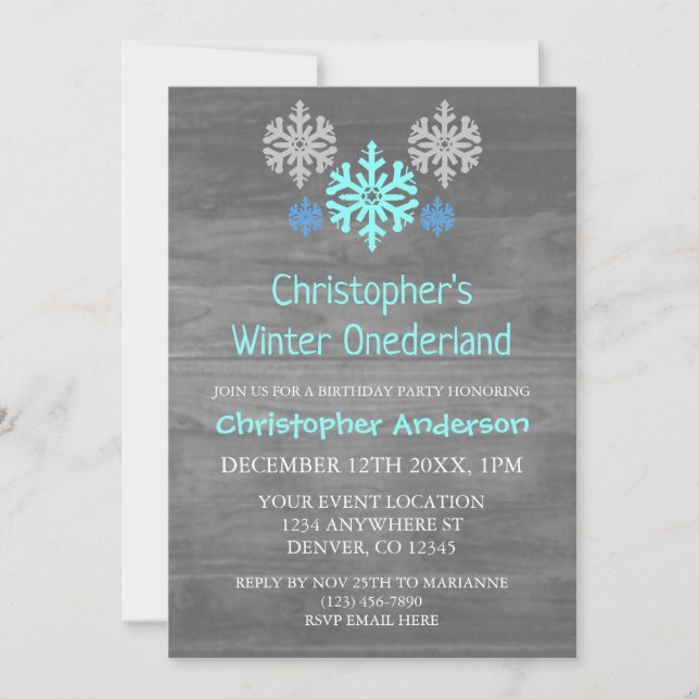 Invitation Hiver Onederland Flocon de neige 1er anniversaire (Devant)