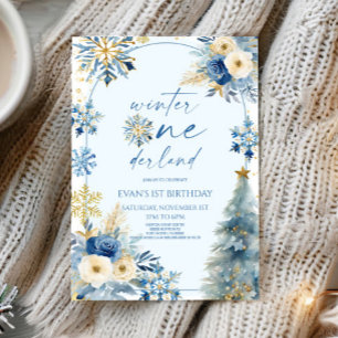 Invitation Hiver Onederland Flocon de neige 1ère fête d'anniv