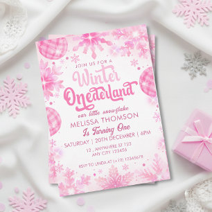 Invitation Hiver Onederland Flocon de neige rose Premier anni