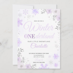 Invitation Hiver ONEderland Flocon de neige violet 1ère Invit