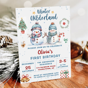 Invitation Hiver Onederland Noël Snowman Anniversaire
