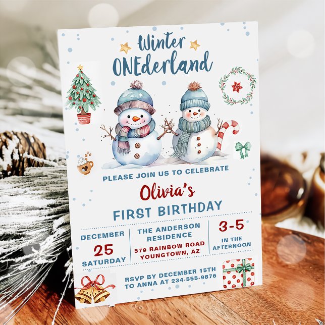 Invitation Hiver Onederland Noël Snowman Anniversaire (Créateur téléchargé)
