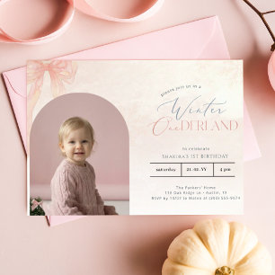 Invitation Hiver ONEderland Nœud Rose Premier Anniversaire Ph