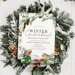 Invitation Hiver Onederland Oiseaux & Neige 1er Anniversaire