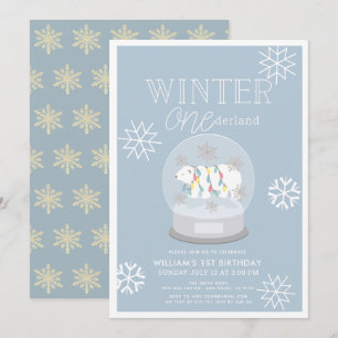 Invitation Hiver Onederland Ours Polaire Bleu 1er anniversair