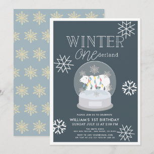 Invitation Hiver Onederland Ours polaire Marine 1er anniversa