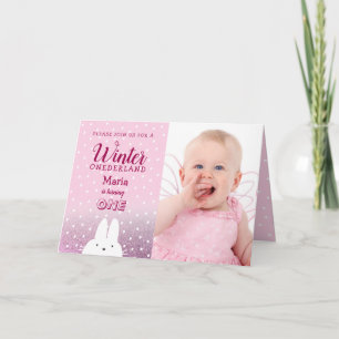 Invitation Hiver Onederland Paillettes Roses Photo
