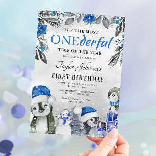 Invitation Hiver Onederland Penguin Noël 1er anniversaire I