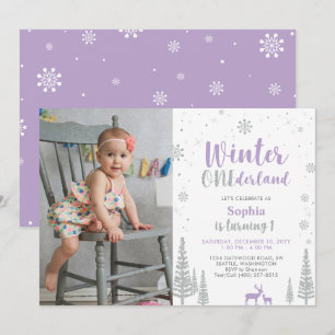 Invitation Hiver Onederland, Photo de naissance de fille pour