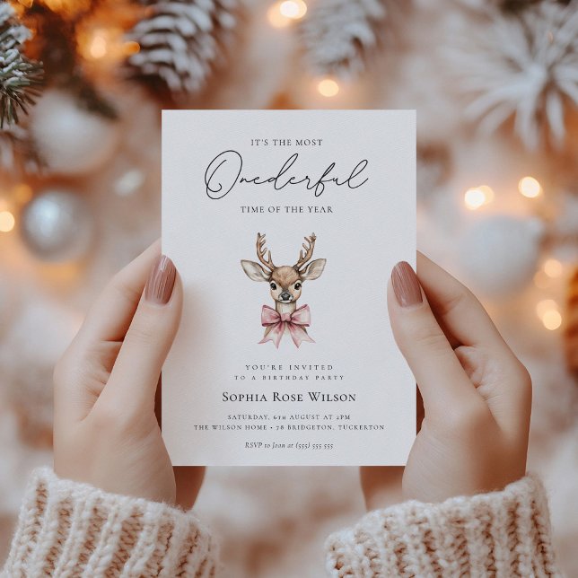 Invitation Hiver Onederland Pink Bow Noël Anniversaire (Créateur téléchargé)