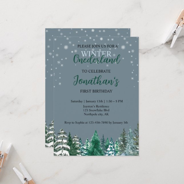 Invitation Hiver Onederland Premier anniversaire paysage enne (Devant/Arrière en situation)