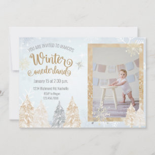 Invitation Hiver Onederland Première fête d'anniversaire Snow