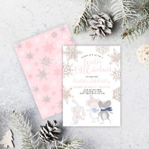 Invitation Hiver ONEderland Rose Script 1er Anniversaire