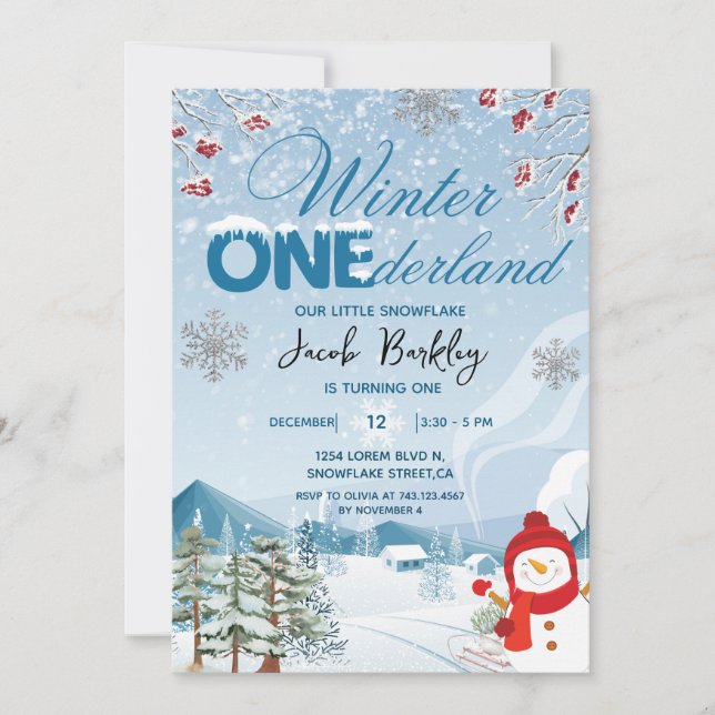 Invitation Hiver ONEderland sexe neutre 1er anniversaire (Devant)
