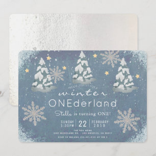Invitation Hiver Onederland Silver Snowflake 1er anniversaire