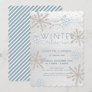Invitation Hiver Onederland Snowflake Blue 1er Anniversaire