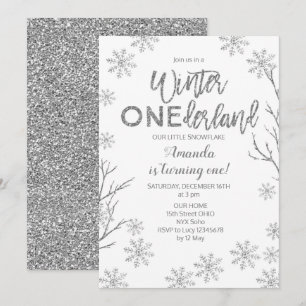 Invitation Hiver ONEderland Snowflakes Anniversaire Invitatio