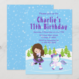 Invitation Hiver Patinage sur glace Anniversaire Brown Coiffe
