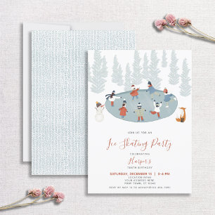 Invitation Hiver Patinage sur glace Neige fête d'anniversaire