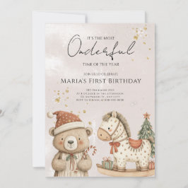 Invitation Hiver Père Noël Ours Maisons de Noël Anniversaire