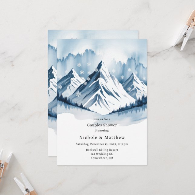 Invitation Hiver Pin neige Wreath Couples Douche (Devant/Arrière en situation)
