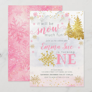 Invitation Hiver Pink Snowflake neige beaucoup de plaisir Ann