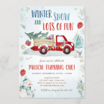 Hiver Red Truck Snow Fun Boy Premier anniversaire
