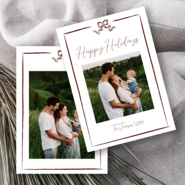 Invitation Hiver Rouge Main Tirée Bow Joyeuses Vacances Une p (Créateur téléchargé)