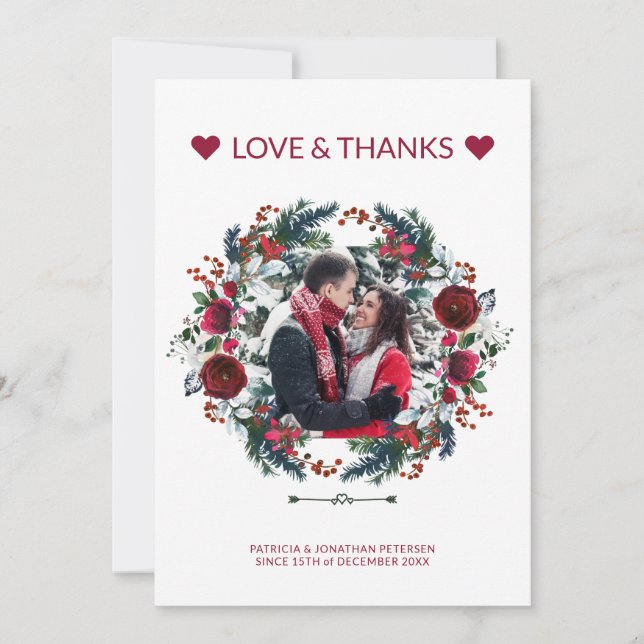 Invitation Hiver Russe Bourgogne Rose Merci Mariage (Devant)