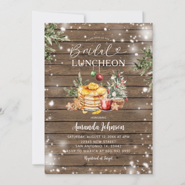 Invitation Hiver Rustic Bois Noël fête Nuptiale Déjeuner (Devant)