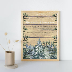 Invitation Hiver Rustic Wood Baby shower d'aquarelle de forêt