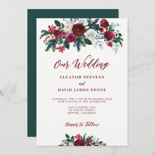 Invitation Hiver rustique bordeaux vert mariage