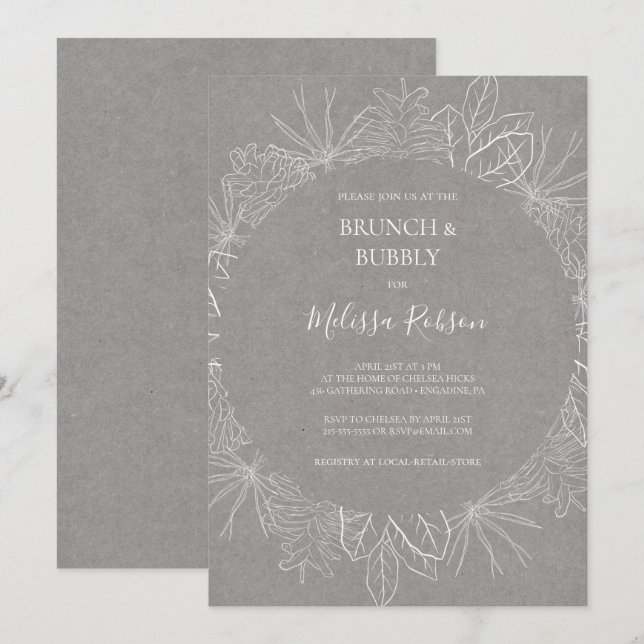 Invitation Hiver rustique | Brunch gris et douche à bulles (Devant / Derrière)