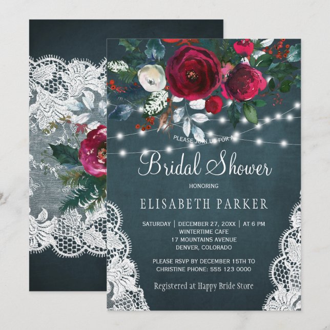 Invitation Hiver rustique élégante pivoines douche nuptiale (Devant / Derrière)
