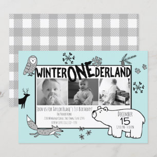 Invitation Hiver Un derland 1er anniversaire Tri Photo Woodla