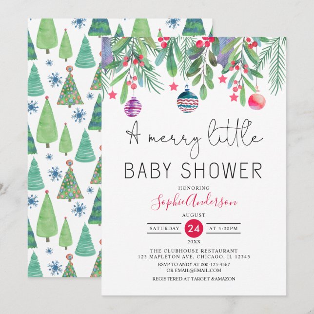 Invitation Hiver Un joyeux petit Baby shower de Noël (Devant / Derrière)