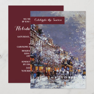 Invitation Hiver vintage Scène Parisienne Fête de Vacances