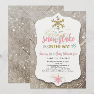 Invitation Hiver Wonderland Snowflake Theme Girl Baby shower