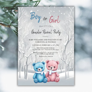 Invitation Hivernal Bébé Ours Révélation de genre