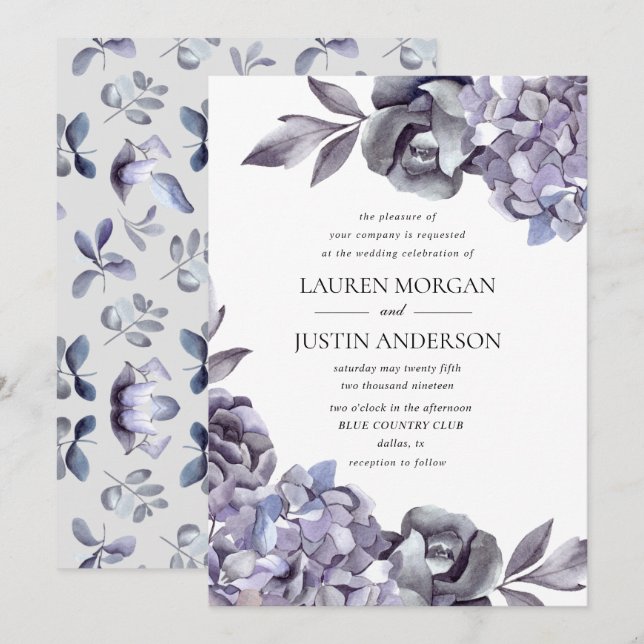 Invitation hivernal délicat hydrangea Mariage floral (Devant / Derrière)