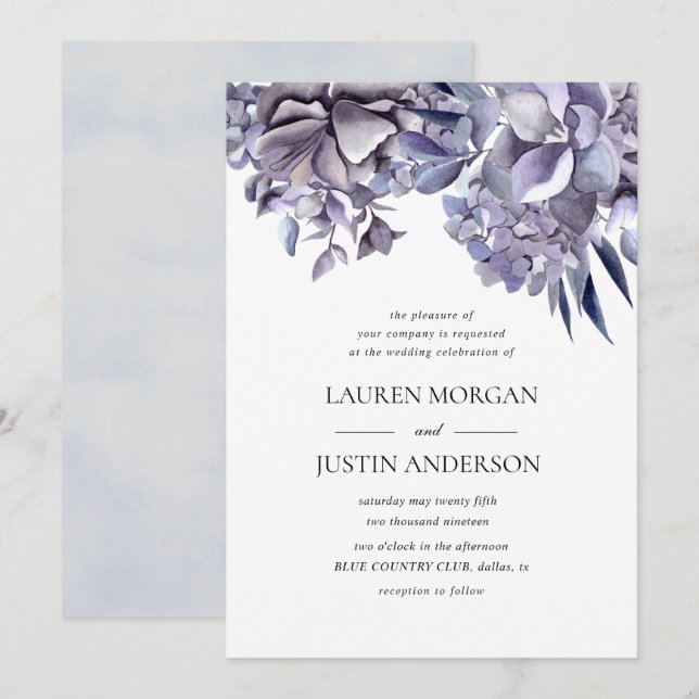 Invitation hivernal délicat hydrangea Mariage floral (Devant / Derrière)